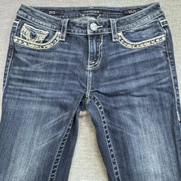 Vigoss Womens Size 3/4 L33 Blue Denim Bootcut Dallas Heritage Jeans Embellished - Picture 3 of 15
